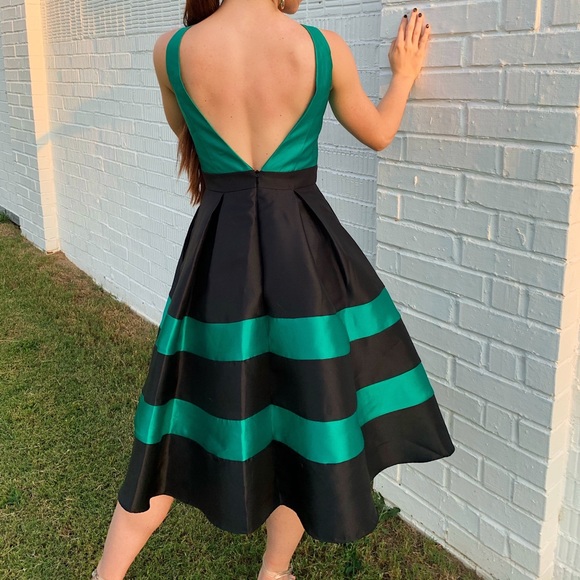 Green Striped Cocktail Prom Formal Dress - Picture 2 of 3